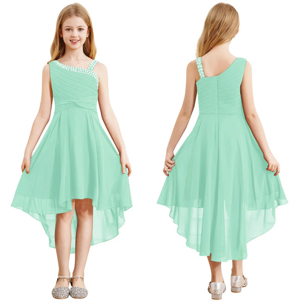 Vestido Infantil Menina Festa Um Ombro Só Barra Mullet Assimétrica
