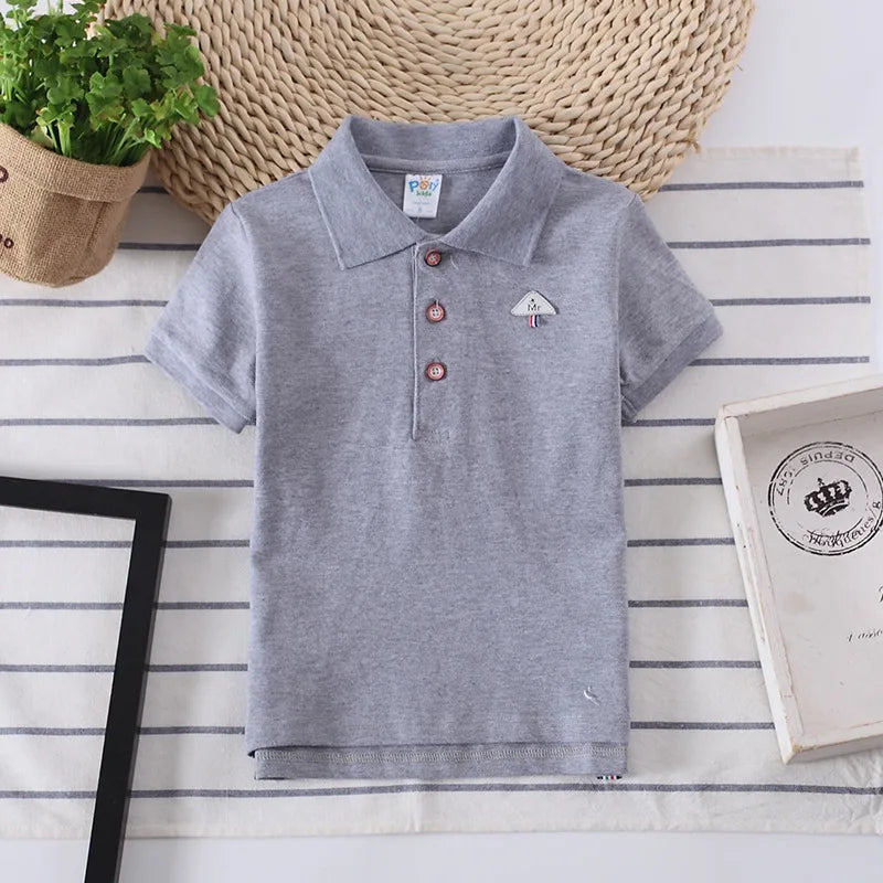 Camisa Polo Infantil Manga Curta Lisa com Gola Listrada e Botões