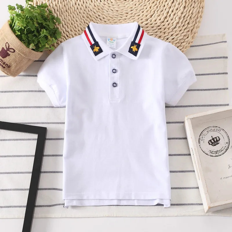 Camisa Polo Infantil Manga Curta Lisa com Gola Listrada e Botões