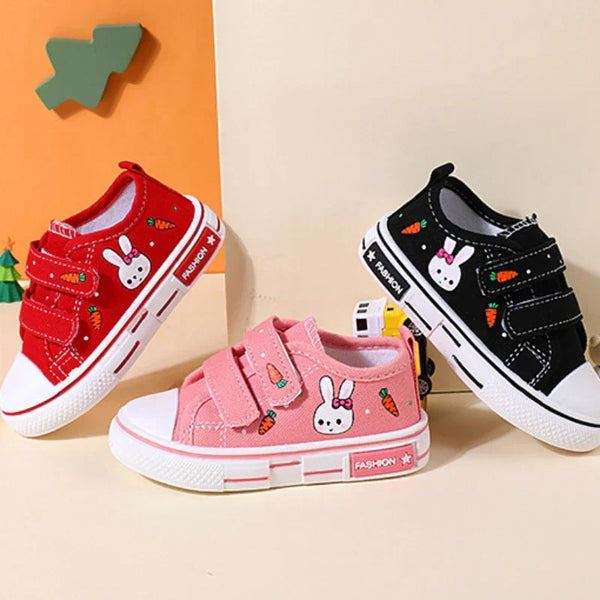 Tênis Infantil Menina com Velcro Duplo e Estampa Coelhinho