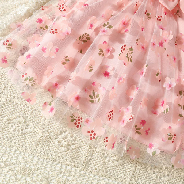 Vestido Bebê Menina Batizado Sem Manga Saia de Tule com Bordado Floral
