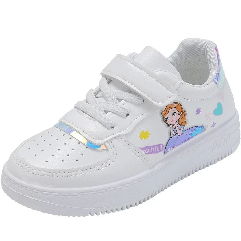 Tênis Infantil Menina com Velcro e Cadarço Estampa Princesa Cano Baixo