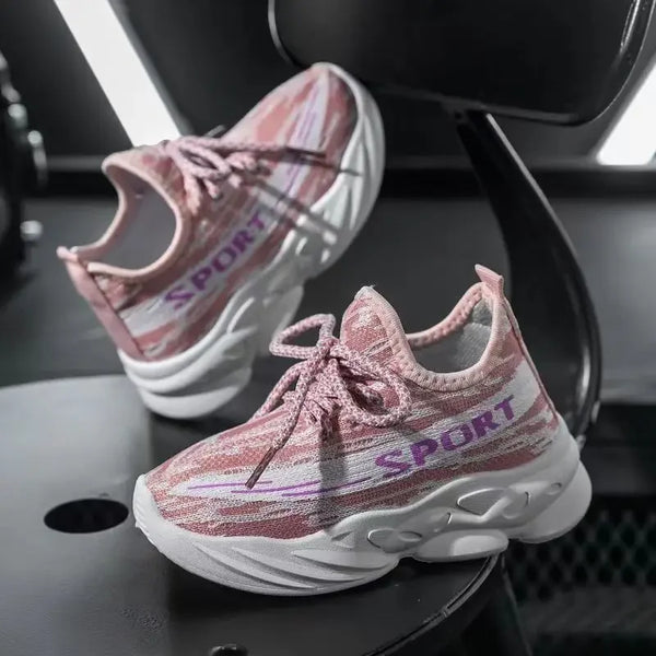 Tênis Infantil Menina em Malha com Cadarço Solado Robusto Estilo Chunky