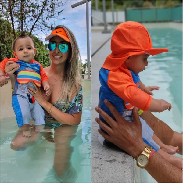 Macacão de Banho Bebê Manga Longa Estampa Tubarão com Óculos