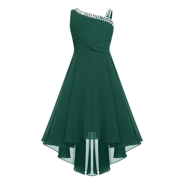 Vestido Infantil Menina Festa Um Ombro Só Barra Mullet Assimétrica