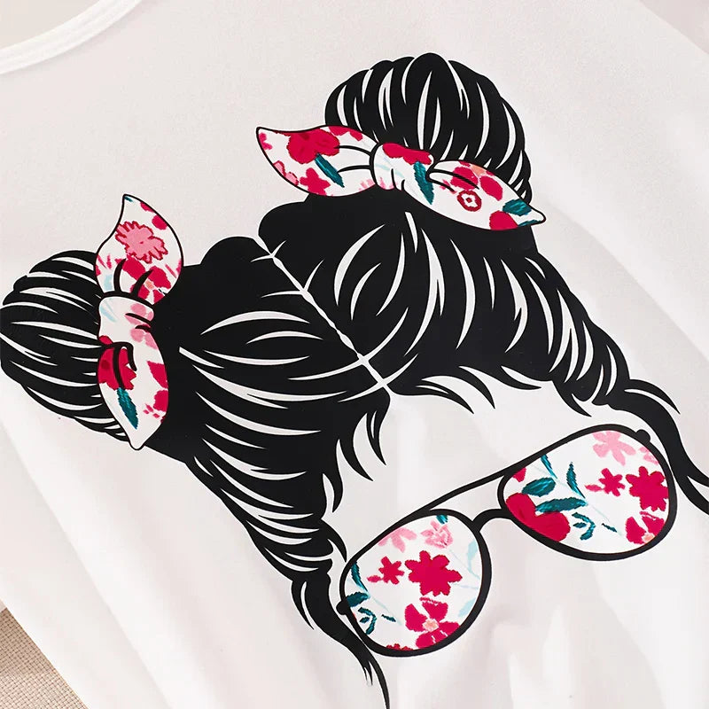 Conjunto Menina Camiseta Estampada + Saia Rodada Tule Estampa Floral 2 Peças