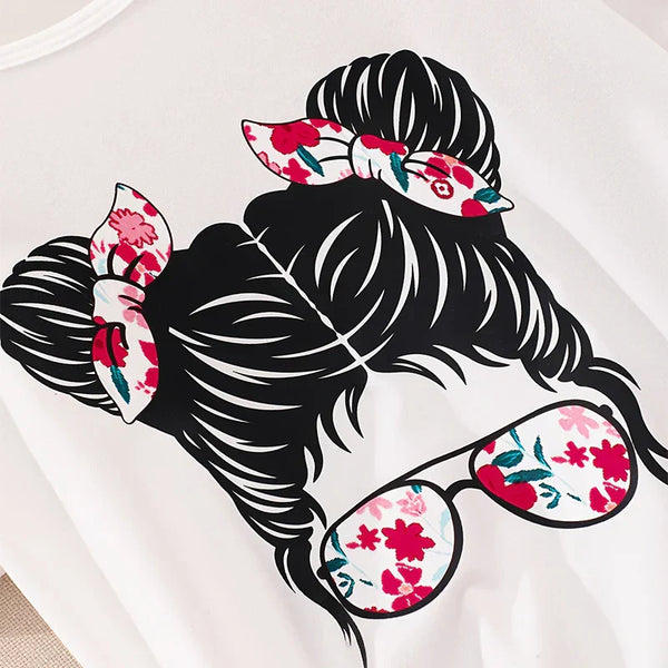 Conjunto Menina Camiseta Estampada + Saia Rodada Tule Estampa Floral 2 Peças