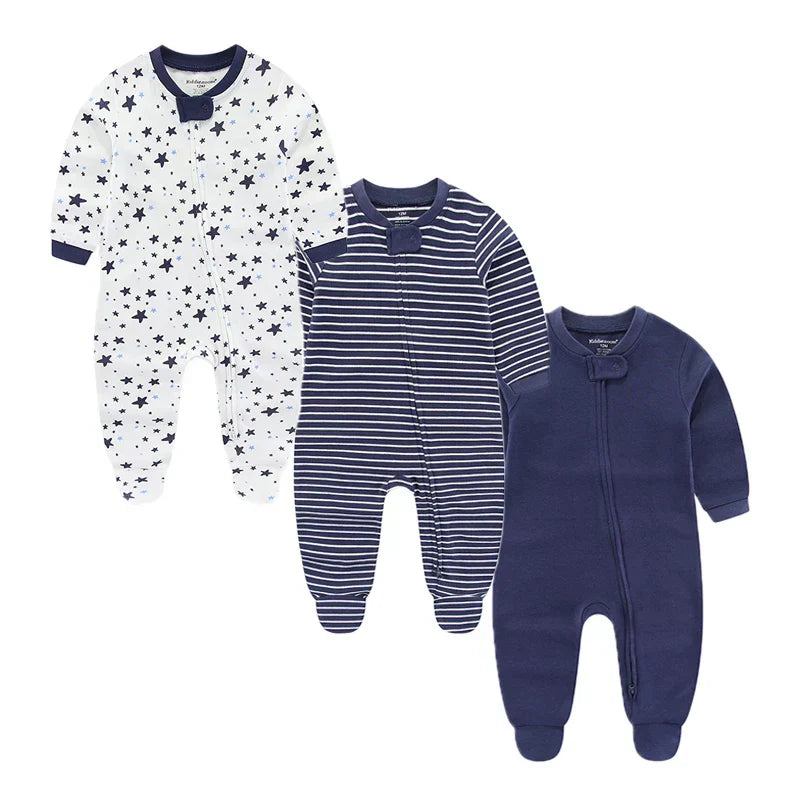 Kit 3 Macacões Bebê Menino com Zíper Manga Longa em Algodão