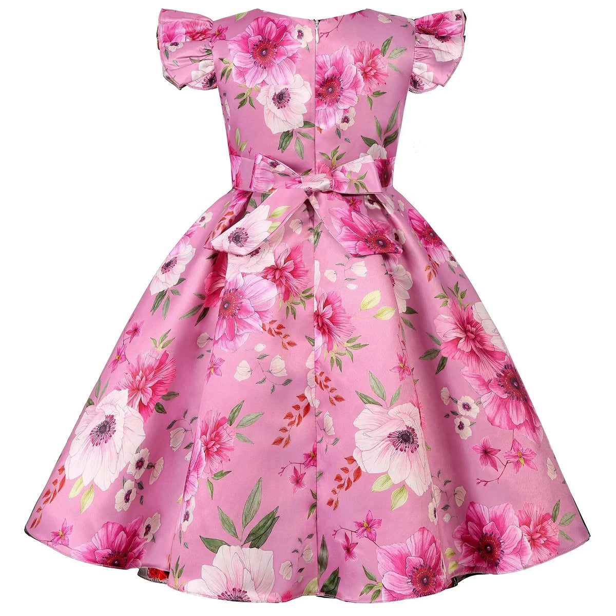 Vestido Infantil Menina de Festa Estampa Floral com Laço na Cintura e Saia Rodada