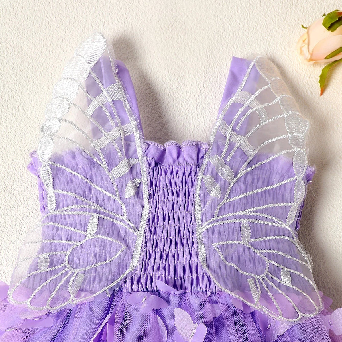 Vestido Bebê Menina Alças Busto Lastex Saia de Tule com Apliques Borboleta