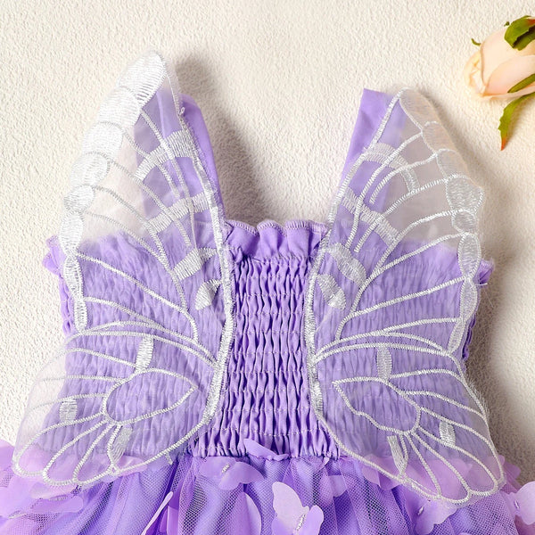 Vestido Bebê Menina Alças Busto Lastex Saia de Tule com Apliques Borboleta
