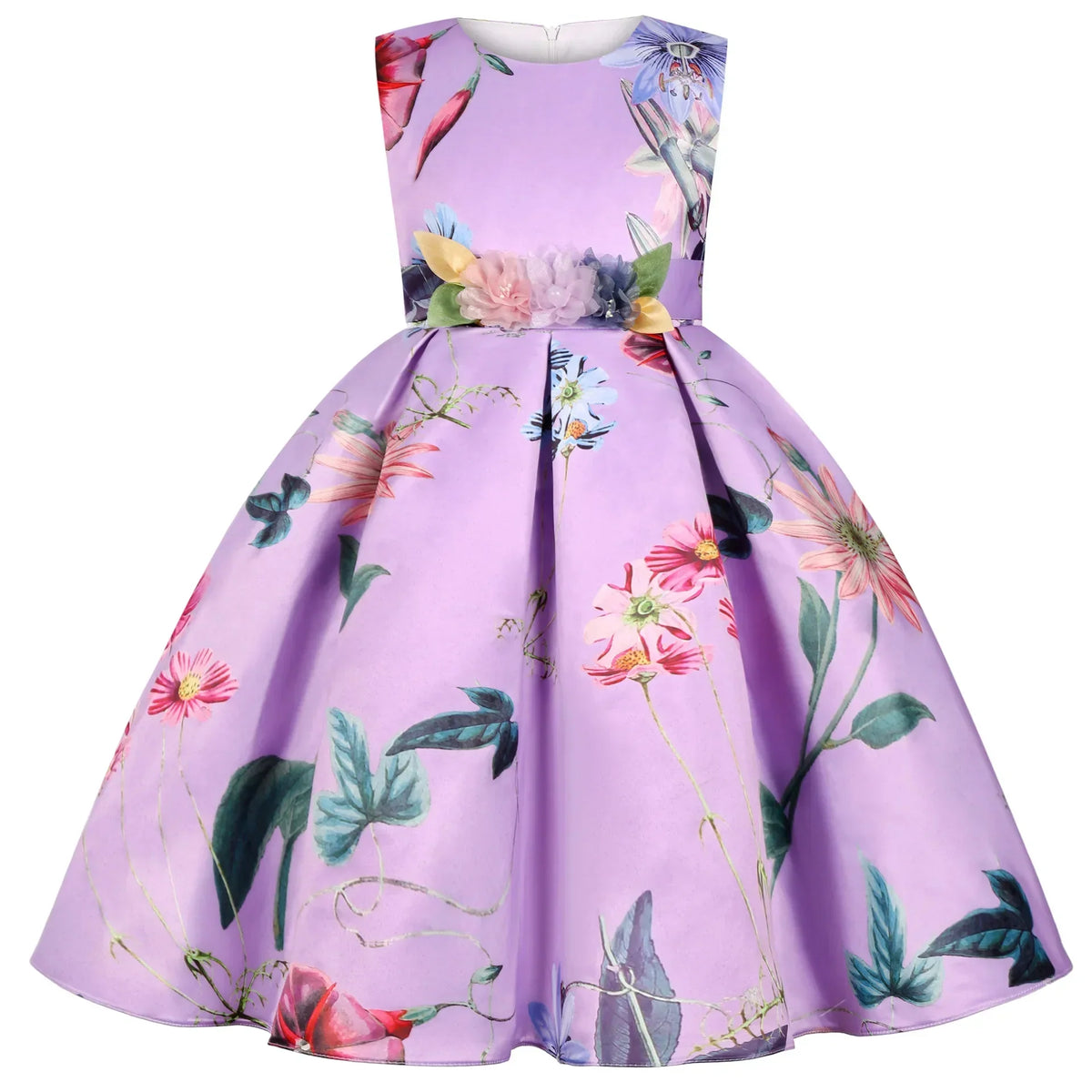 Vestido Infantil Menina Rodado Estampa Floral Sem Manga para Festa