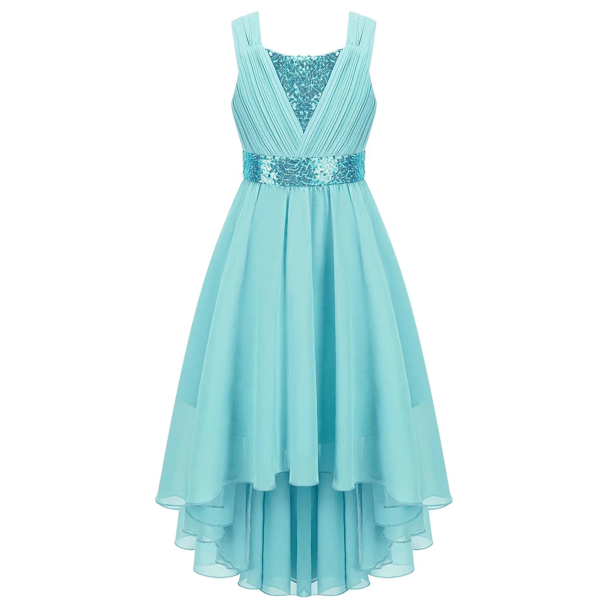 Vestido Infantil Menina Decote V Alças Largas Saia Mullet com Detalhe de Paetês