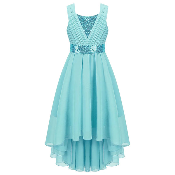 Vestido Infantil Menina Decote V Alças Largas Saia Mullet com Detalhe de Paetês