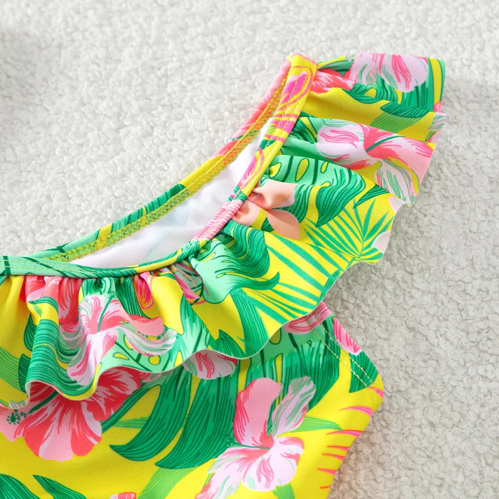 Conjunto Biquíni Infantil 2 Peças Top Estampado com Babado e Calcinha