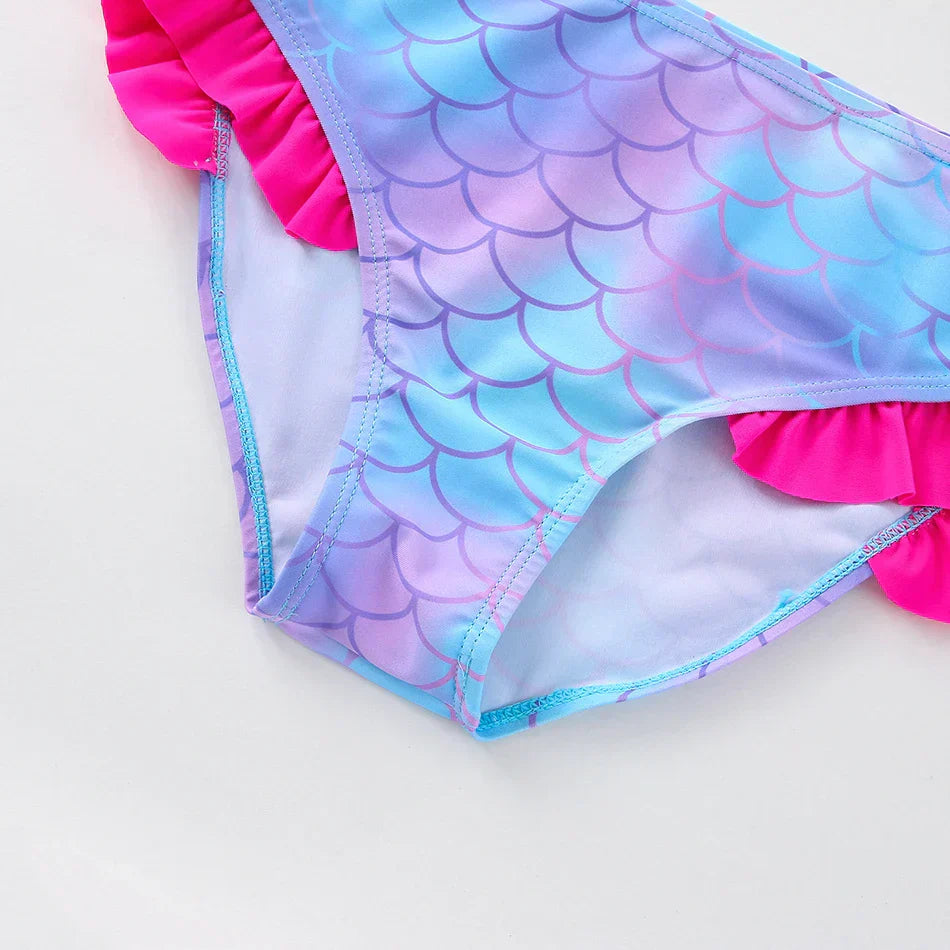 Biquíni Infantil 2 Peças Estampa Sereia Escamas com Babado Pink