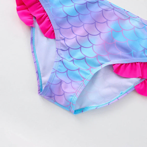 Biquíni Infantil 2 Peças Estampa Sereia Escamas com Babado Pink