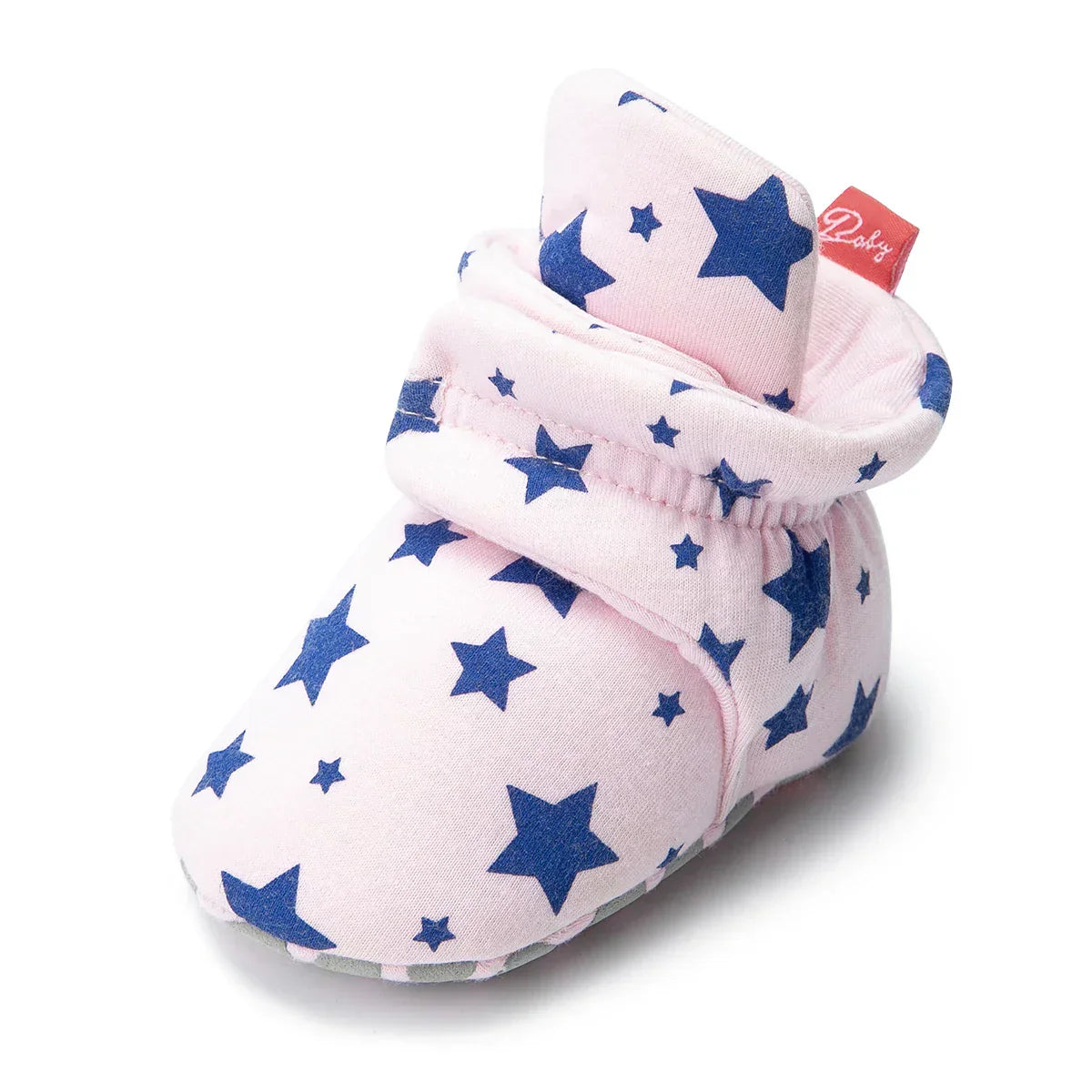 Sapatinho Bebê Tipo Botinha com Faixa Envolvente e Solado Estampado