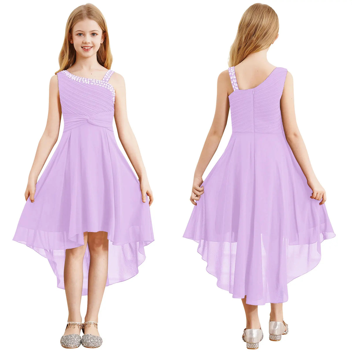 Vestido Infantil Menina Festa Um Ombro Só Barra Mullet Assimétrica