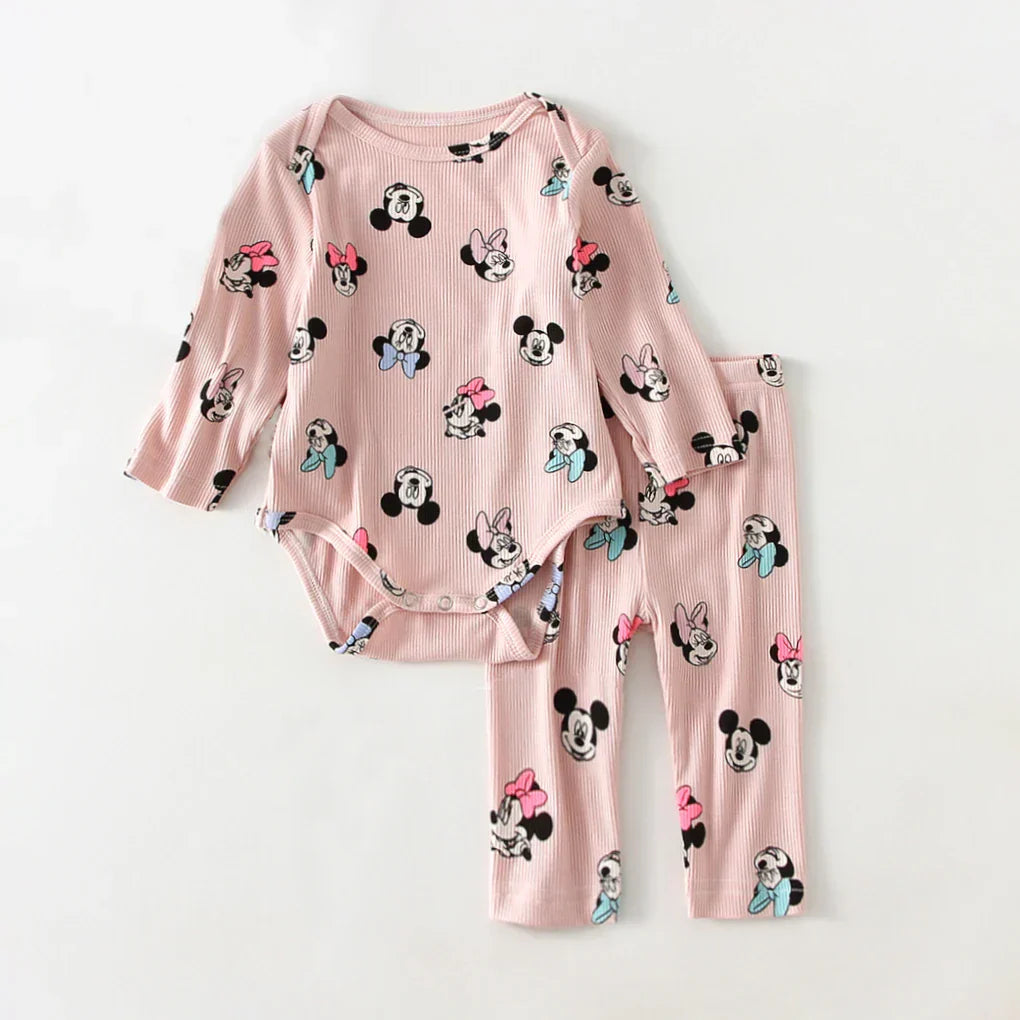 Conjunto Bebê Menina Body Manga Longa Estampado e Calça Legging
