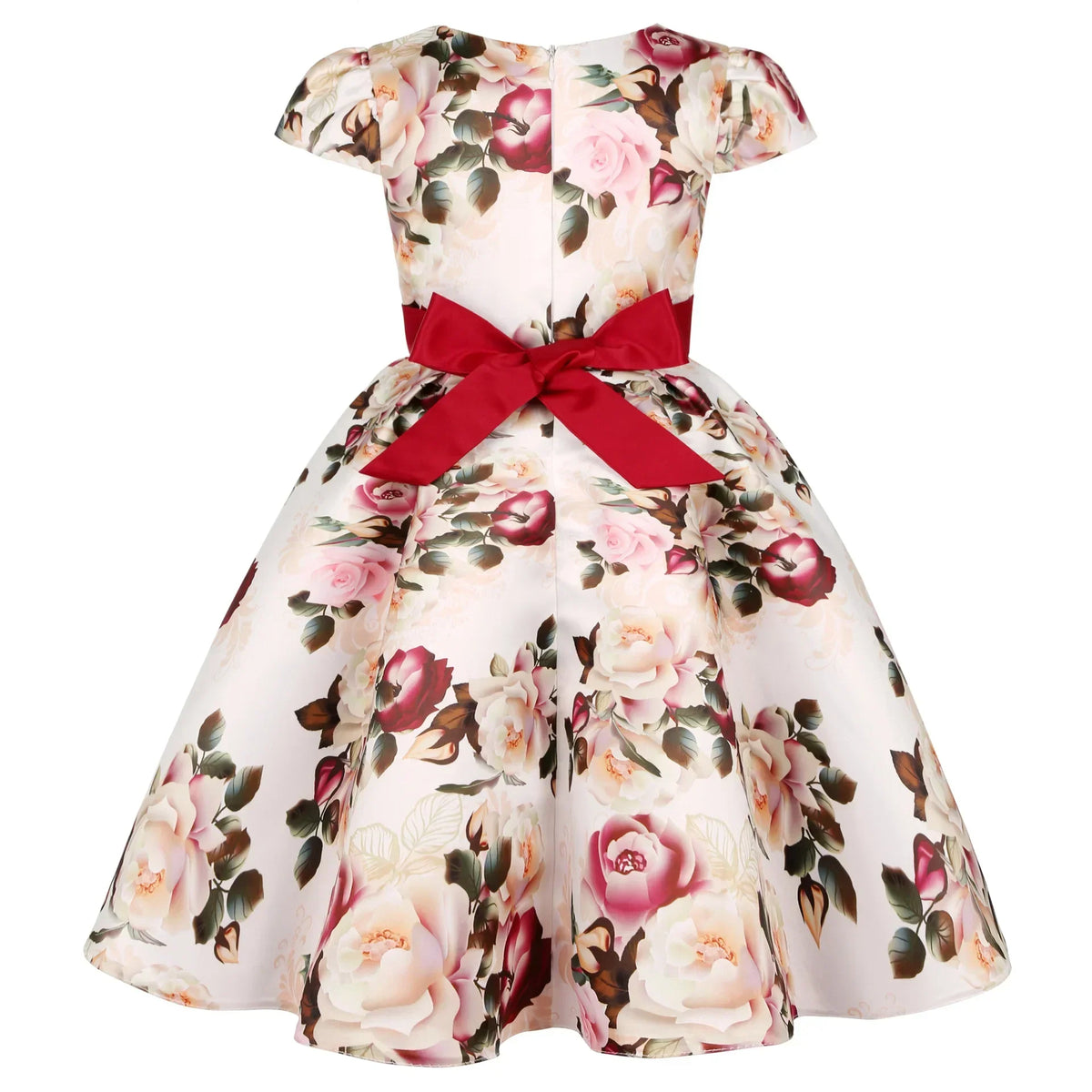 Vestido Infantil Menina Estampa Floral Manga Curta com Faixa e Laço na Cintura Saia Rodada