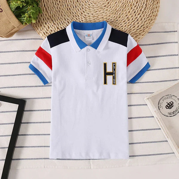 Camisa Polo Infantil Manga Curta Lisa com Gola Listrada e Botões