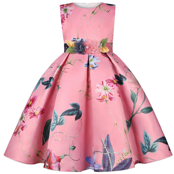 Vestido Infantil Menina Rodado Estampa Floral Sem Manga para Festa