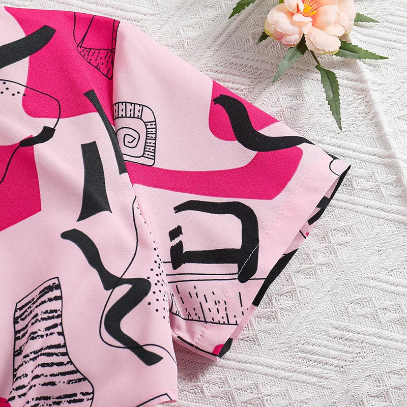 Conjunto Menina Camisa Manga Curta Estampada + Saia Short com Laço 2 Peças