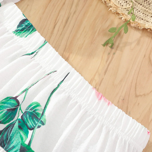 Conjunto Infantil Menina Camisa Cropped Manga Curta Estampa Rosas + Saia Longa em Camadas 2 Peças