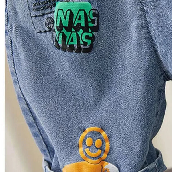 Bermuda Jeans Infantil com Cós Elástico e Patches Estilo Street