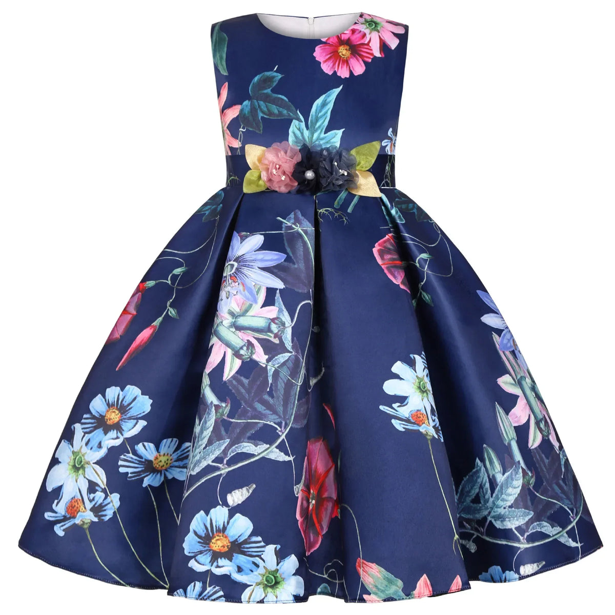 Vestido Infantil Menina Rodado Estampa Floral Sem Manga para Festa