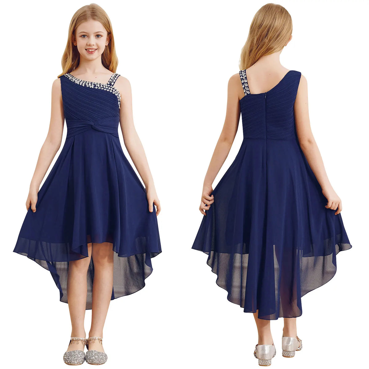 Vestido Infantil Menina Festa Um Ombro Só Barra Mullet Assimétrica