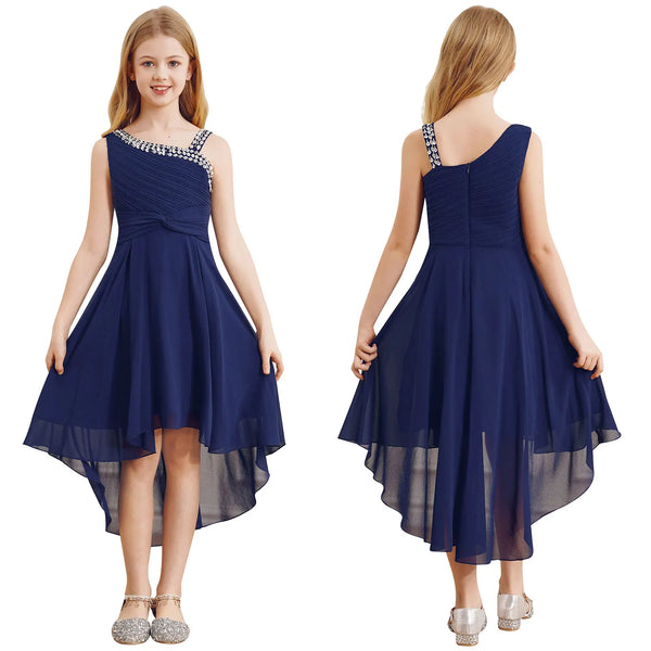 Vestido Infantil Menina Festa Um Ombro Só Barra Mullet Assimétrica
