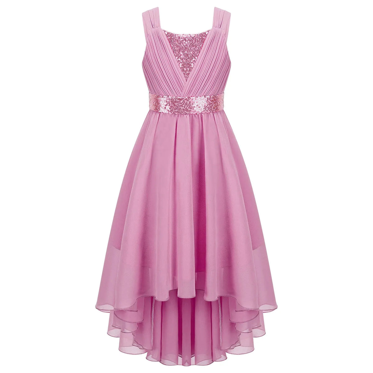 Vestido Infantil Menina Decote V Alças Largas Saia Mullet com Detalhe de Paetês