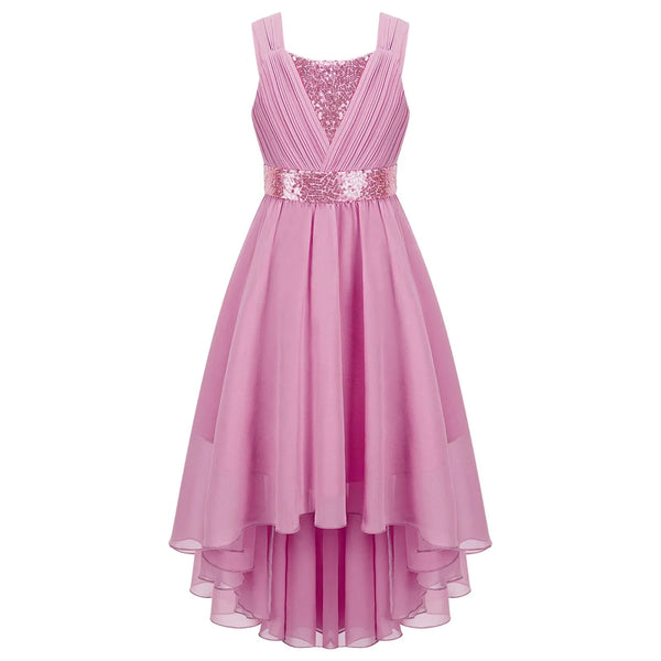 Vestido Infantil Menina Decote V Alças Largas Saia Mullet com Detalhe de Paetês