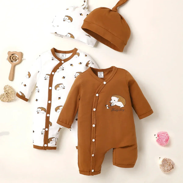 Conjunto 2 Macacões Bebê Menina com Touca Hedgehog