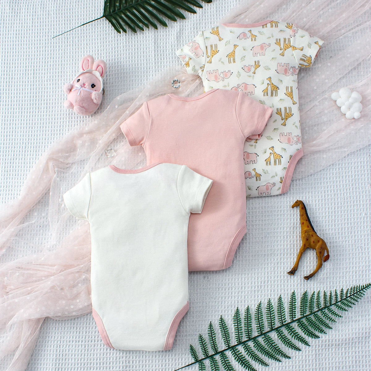 Kit Bodies Bebê Menina Manga Curta Kit 3 Peças Estampado