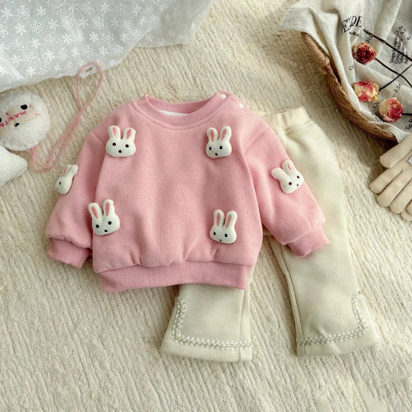 Conjunto Bebê menina 2 Peças Blusa Manga Longa com Aplique Coelhinho e Calça Comprida