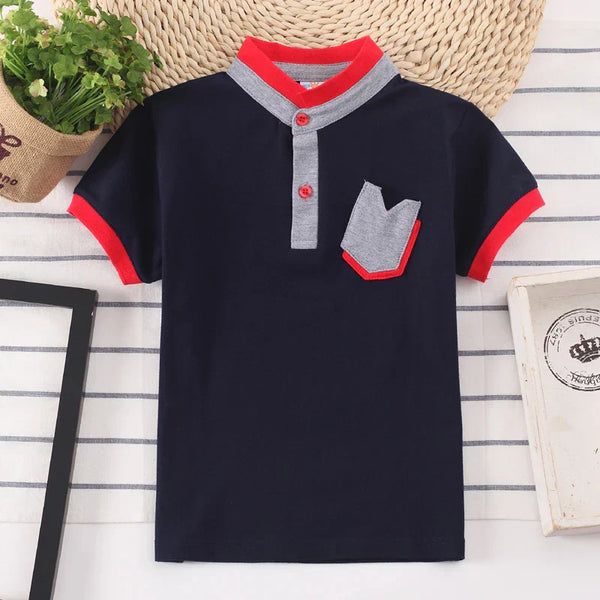 Camisa Polo Infantil Manga Curta Lisa com Gola Listrada e Botões