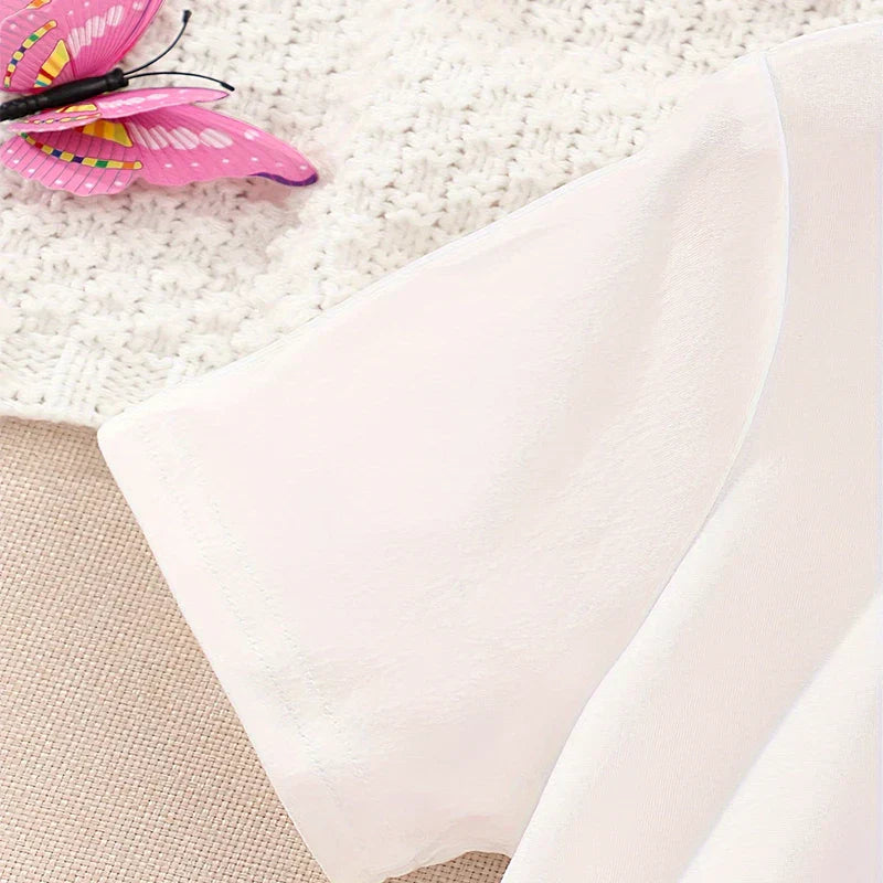 Conjunto Menina Camiseta Estampada + Saia Rodada Tule Estampa Floral 2 Peças
