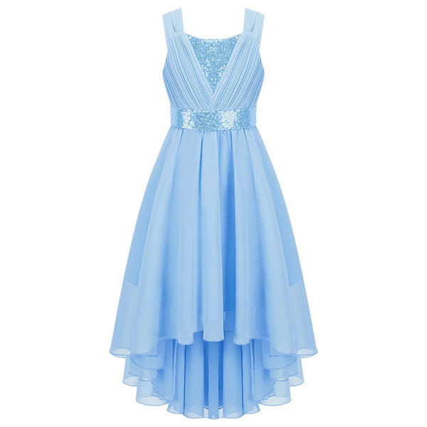 Vestido Infantil Menina Decote V Alças Largas Saia Mullet com Detalhe de Paetês