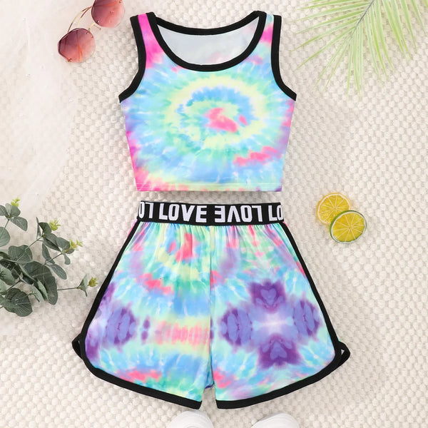 Conjunto Infantil Menina Conjunto Esportivo 2 Peças Top Cropped + Short Estampado Tie Dye
