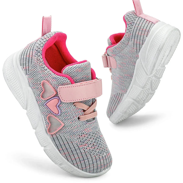 Tênis Infantil Menina em Mesh com Velcro e Cadarço Detalhe Coração