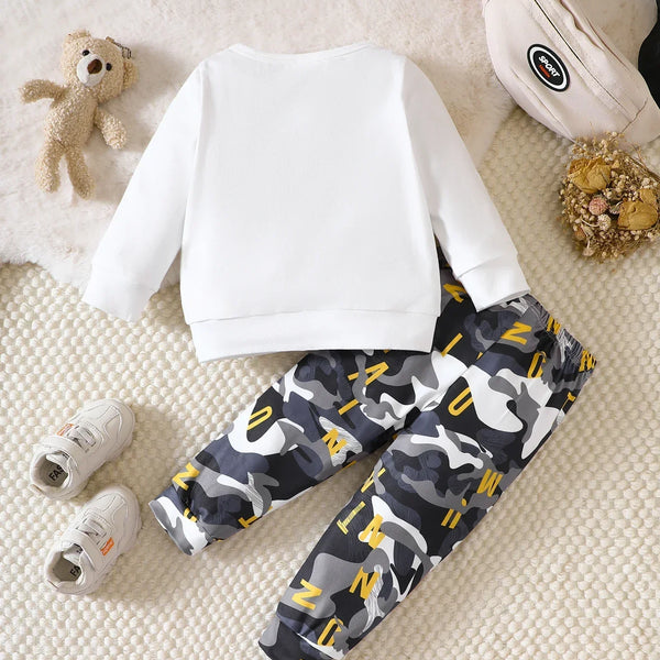 Conjunto Infantil Menino 2 Peças Blusa Manga Longa Estampa Urso e Calça Camuflada