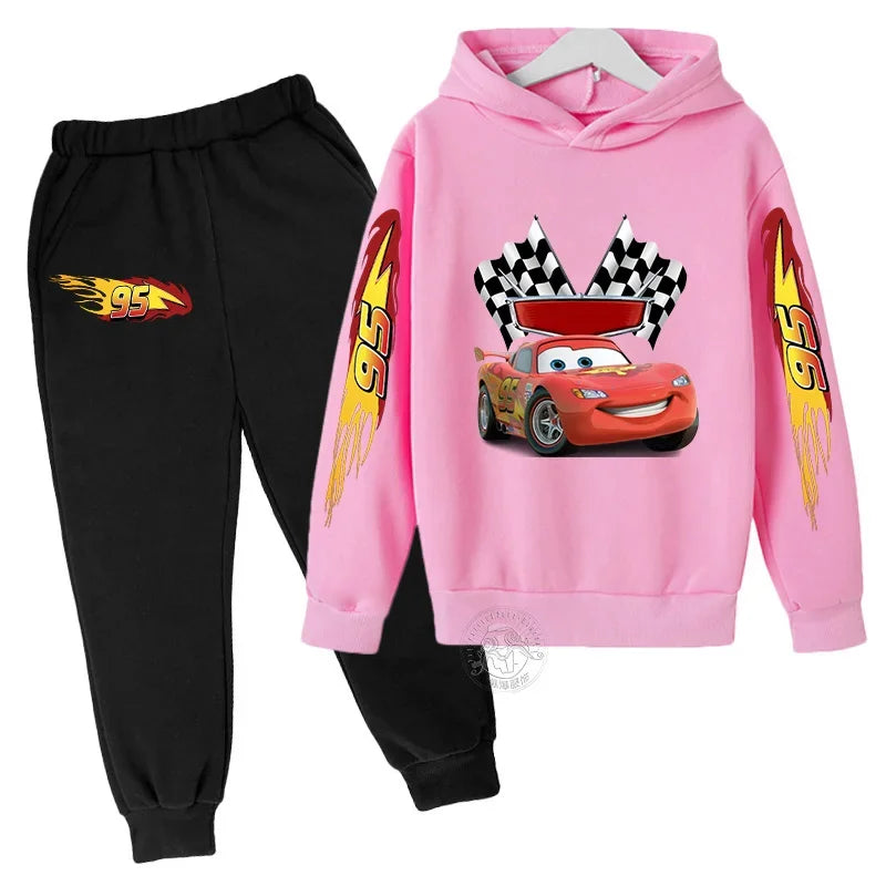Conjunto Moletom Infantil 2 Peças Blusa com Capuz Estampa Carro de Corrida e Calça Jogger