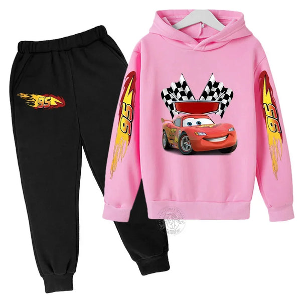 Conjunto Moletom Infantil 2 Peças Blusa com Capuz Estampa Carro de Corrida e Calça Jogger