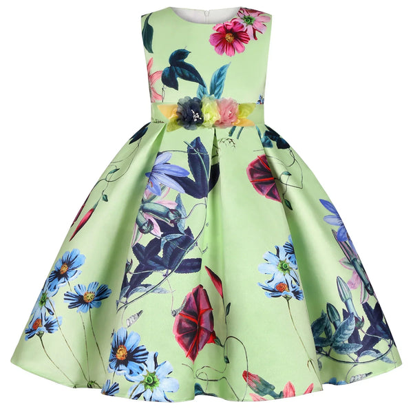 Vestido Infantil Menina Rodado Estampa Floral Sem Manga para Festa