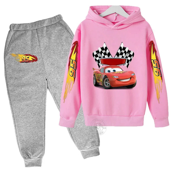Conjunto Moletom Infantil 2 Peças Blusa com Capuz Estampa Carro de Corrida e Calça Jogger