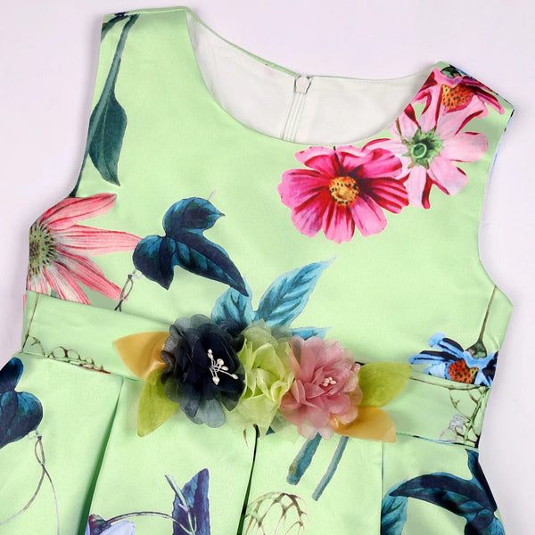 Vestido Infantil Menina Rodado Estampa Floral Sem Manga para Festa