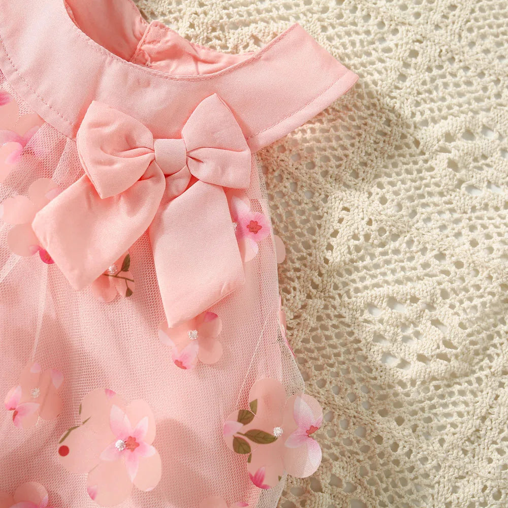 Vestido Bebê Menina Batizado Sem Manga Saia de Tule com Bordado Floral
